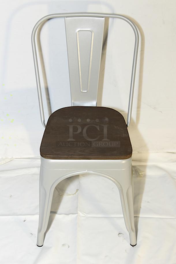 BRAND NEW! Lancaster Table & Seating 164CMCAFCLRW Alloy Series Silver Indoor Cafe Chair with Walnut Wood Seats. Out Of Original Packaging. 32x Your Bid. - Image 5 of 5