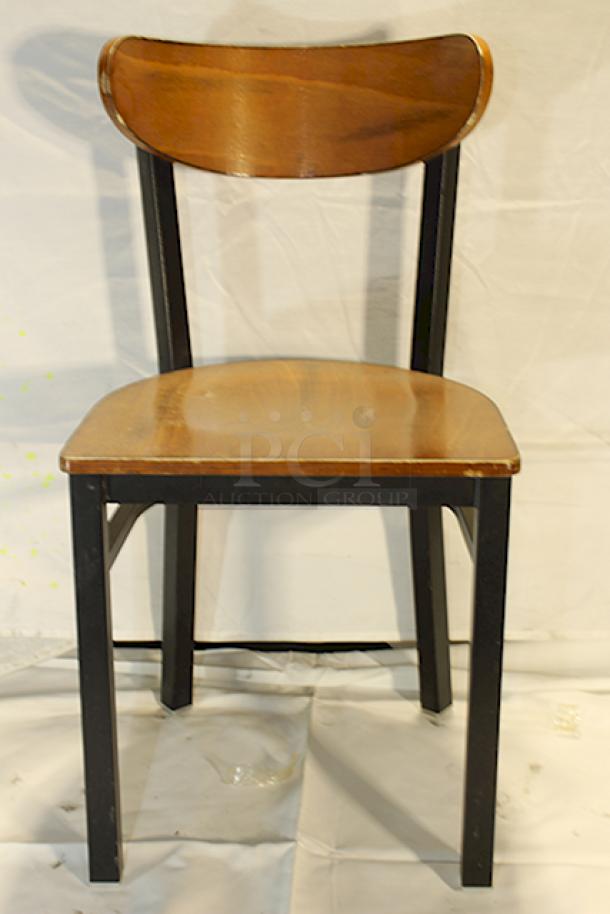 BRAND NEW SCRATCH & DENT! Lancaster Table & Seating 164CBMRNGBWW Boomerang Series Black Finish Chair with Antique Walnut Wood Seat and Back, 2x Your Bid. - Image 1 of 7