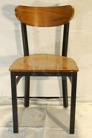 BRAND NEW SCRATCH & DENT! Lancaster Table & Seating 164CBMRNGBWW Boomerang Series Black Finish Chair with Antique Walnut Wood Seat and Back, 2x Your Bid.
