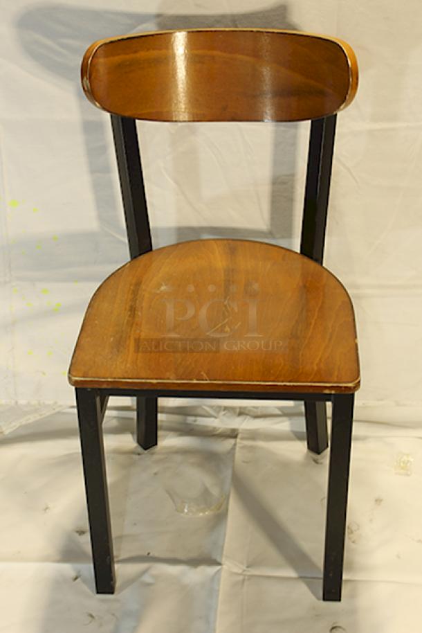 BRAND NEW SCRATCH & DENT! Lancaster Table & Seating 164CBMRNGBWW Boomerang Series Black Finish Chair with Antique Walnut Wood Seat and Back, 2x Your Bid. - Image 2 of 7