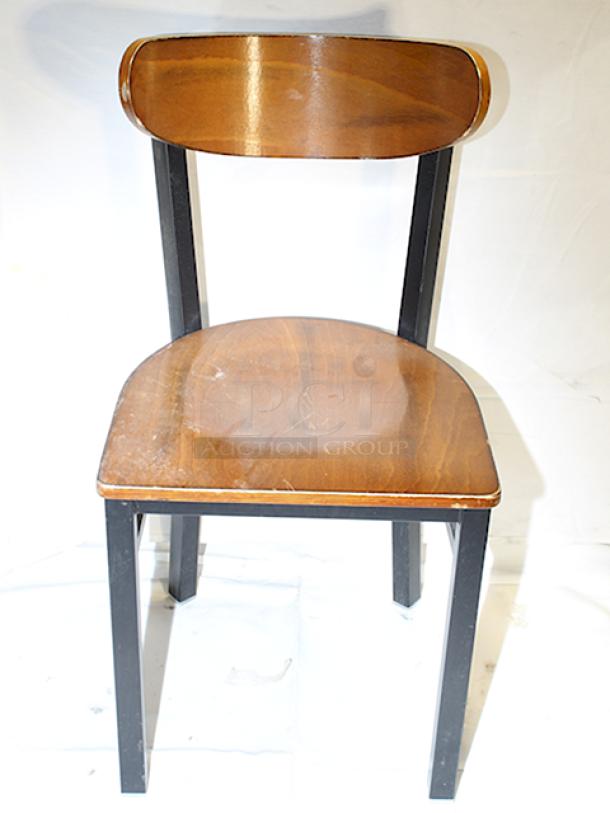 BRAND NEW SCRATCH & DENT! Lancaster Table & Seating 164CBMRNGBWW Boomerang Series Black Finish Chair with Antique Walnut Wood Seat and Back, 2x Your Bid. - Image 3 of 7