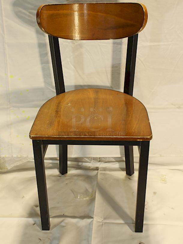 BRAND NEW SCRATCH & DENT! Lancaster Table & Seating 164CBMRNGBWW Boomerang Series Black Finish Chair with Antique Walnut Wood Seat and Back, 2x Your Bid. - Image 5 of 7