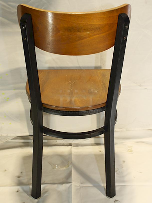 BRAND NEW SCRATCH & DENT! Lancaster Table & Seating 164CBMRNGBWW Boomerang Series Black Finish Chair with Antique Walnut Wood Seat and Back, 2x Your Bid. - Image 7 of 7