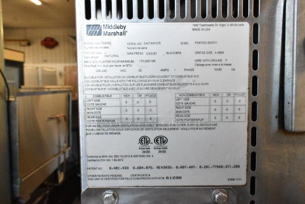 2 Middleby Marshall PS670G Stainless Steel Commercial Natural Gas Powered Single Deck Conveyor Pizza Oven on Commercial Casters. 2 Times Your Bid! - Image 13 of 15