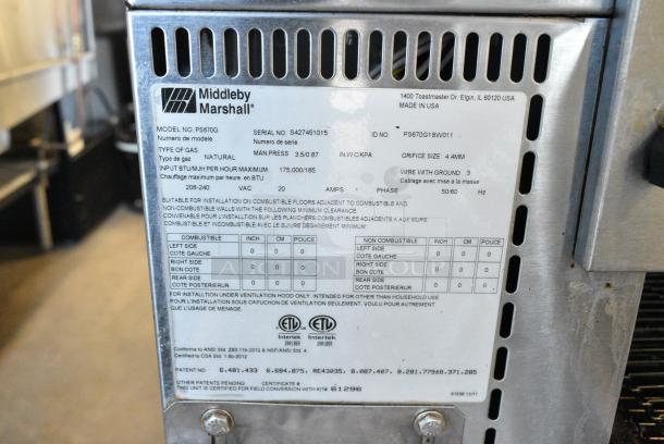 2 Middleby Marshall PS670G Stainless Steel Commercial Natural Gas Powered Single Deck Conveyor Pizza Oven on Commercial Casters. 2 Times Your Bid! - Image 15 of 15