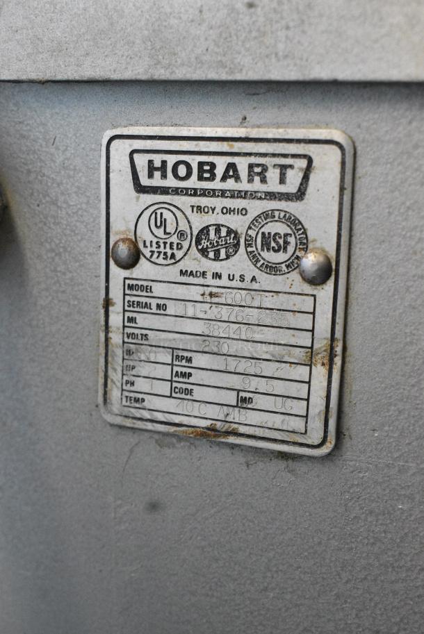 Hobart H-600T Metal Commercial Floor Style 60 Quart Planetary Dough Mixer. 230 Volts, 1 Phase. - Image 8 of 8