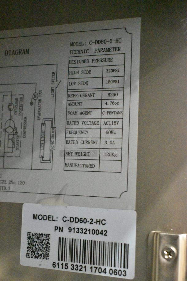BRAND NEW SCRATCH AND DENT! Migali C-DD60-2-HC Stainless Steel Commercial 2 Door Back Bar Cooler. 115 Volts, 1 Phase. Tested and Working! - Image 9 of 9
