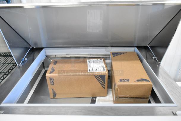 BRAND NEW SCRATCH AND DENT! Beverage Air SPED32HC-12M-2 Stainless Steel Commercial Sandwich Salad Prep Table Bain Marie Mega Top w/ 2 Drawers. 115 Volts, 1 Phase. Tested and Working! - Image 5 of 9