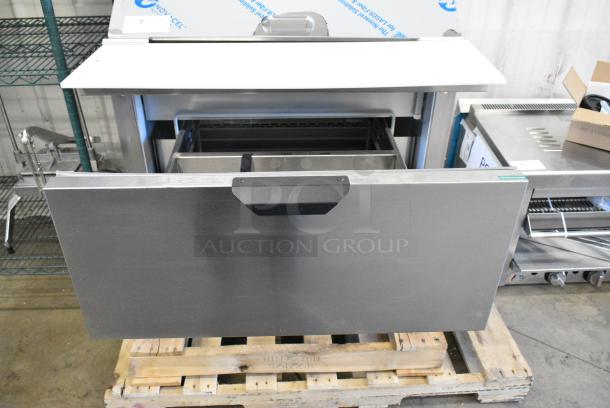 BRAND NEW SCRATCH AND DENT! Beverage Air SPED32HC-12M-2 Stainless Steel Commercial Sandwich Salad Prep Table Bain Marie Mega Top w/ 2 Drawers. 115 Volts, 1 Phase. Tested and Working! - Image 7 of 9