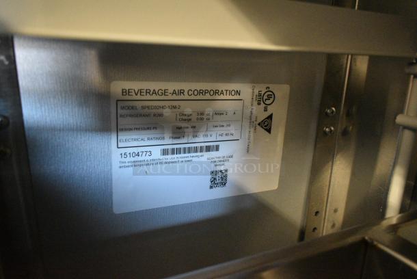 BRAND NEW SCRATCH AND DENT! Beverage Air SPED32HC-12M-2 Stainless Steel Commercial Sandwich Salad Prep Table Bain Marie Mega Top w/ 2 Drawers. 115 Volts, 1 Phase. Tested and Working! - Image 9 of 9