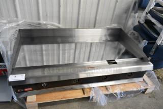 BRAND NEW SCRATCH AND DENT! 2023 Cooking Performance Group CPG 351GTUCPG48N Ultra Series Stainless Steel Commercial Countertop Natural Gas Powered Chrome Top Flat Top Griddle. 120,000 BTU.