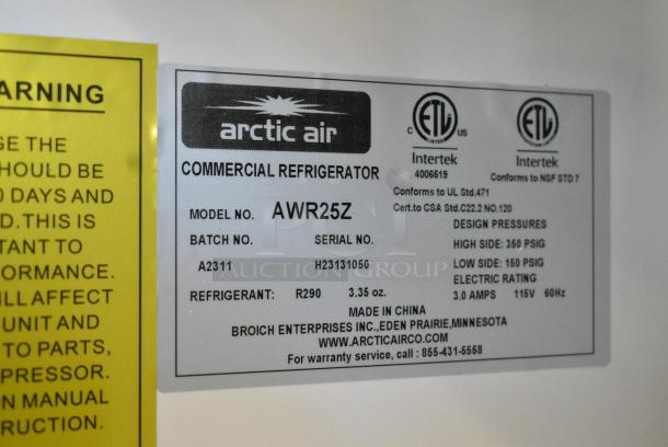 BRAND NEW SCRATCH AND DENT! Arctic Air AWR25 White Single Door Reach In Refrigerator - 25 cu. ft. 115 Volts, 1 Phase. Tested and Working! - Image 5 of 5