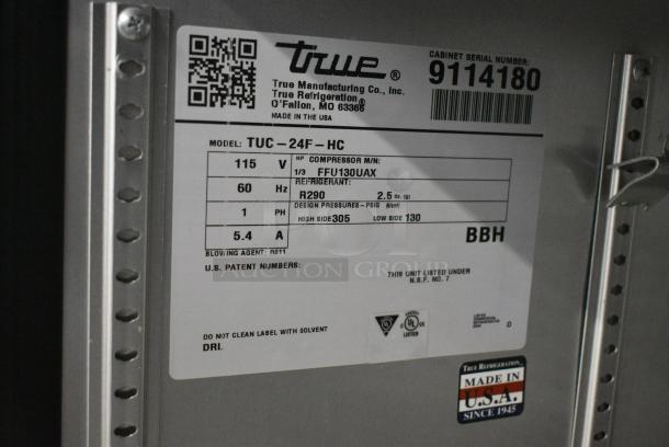 2017 True TUC-24F-HC Stainless Steel Commercial Single Door Undercounter Freezer. 115 Volts, 1 Phase. Tested and Working! - Image 6 of 6