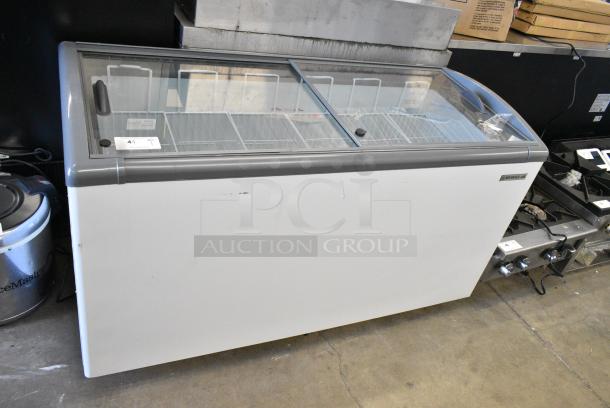 BRAND NEW SCRATCH AND DENT! Beverage Air NC-60HC-1-W 60" Curved Lid Novelty Display Freezer on Commercial Casters. 120 Volts, 1 Phase. Tested and Working! - Image 1 of 9