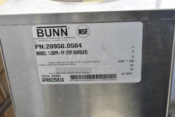 Bunn SINGLE Stainless Steel Commercial Countertop Coffee Machine w/ Hot Water Dispenser, Server Satellite and Metal Brew Basket. 120 Volts, 1 Phase. - Image 6 of 9