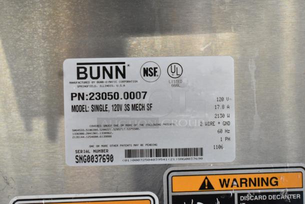 Bunn SINGLE Stainless Steel Commercial Countertop Coffee Machine w/ Hot Water Dispenser, Server Satellite and Metal Brew Basket. 120 Volts, 1 Phase. - Image 9 of 9