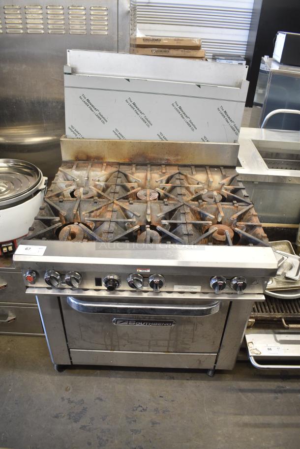Southbend 4361D Stainless Steel Commercial Natural Gas Powered 6 Burner Range w/ Oven and Back Splash. - Image 1 of 10