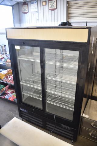 Central 69K-112HC Metal Commercial 2 Door Reach In Cooler Merchandiser w/ Poly Coated Racks. 115 Volts, 1 Phase. Tested and Working!
