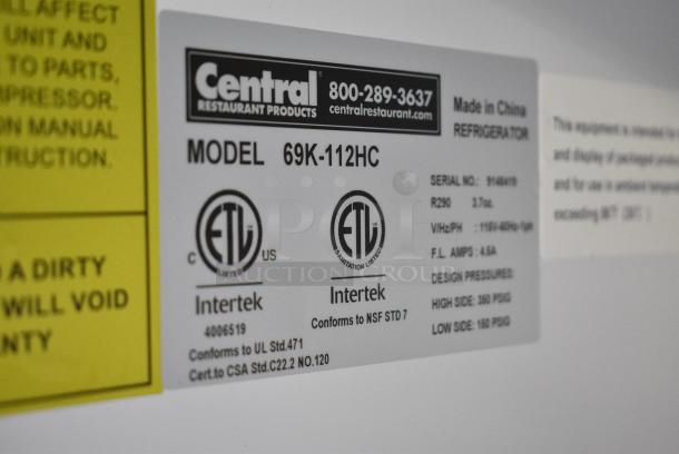 Central 69K-112HC Metal Commercial 2 Door Reach In Cooler Merchandiser w/ Poly Coated Racks. 115 Volts, 1 Phase. Tested and Working! - Image 7 of 8