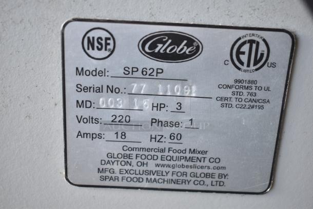 Globe SP62P Metal Commercial Floor Style 60 Quart Planetary Dough Mixer w/ Bowl Guard. 220 Volts, 1 Phase. - Image 8 of 9