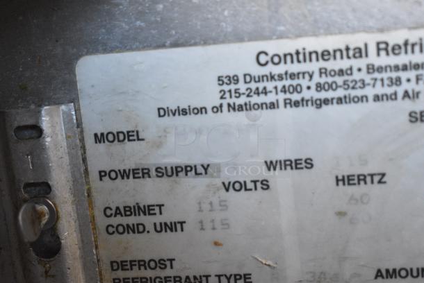 Continental SW40-24M Stainless Steel Commercial Prep Table w/ Door and 2 Drawers. 115 Volts, 1 Phase. Tested and Powers On But Does Not Get Cold - Image 8 of 9