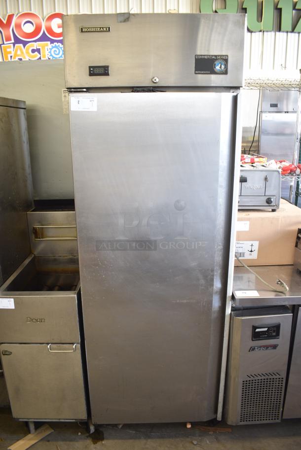 Hoshizaki CR1B-FS Stainless Steel Commercial Single Door Reach In Cooler w/ Poly Coated Racks on Commercial Casters. 115 Volts, 1 Phase. Tested and Working! - Image 1 of 8