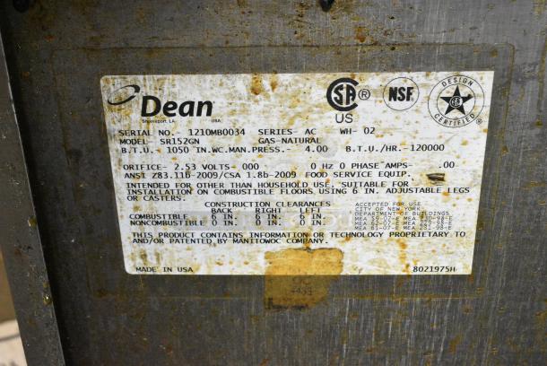 Dean SR152GN Stainless Steel Commercial Natural Gas Powered Deep Fat Fryer. 120,000 BTU. - Image 5 of 5