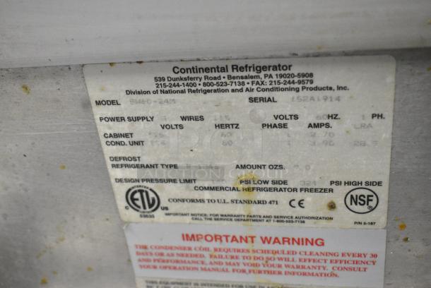 Continental SW60-24M Stainless Steel Commercial Prep Table w/ 4 Drawers on Commercial Casters. 115 Volts, 1 Phase. Tested and Powers On But Does Not Get Cold - Image 11 of 11