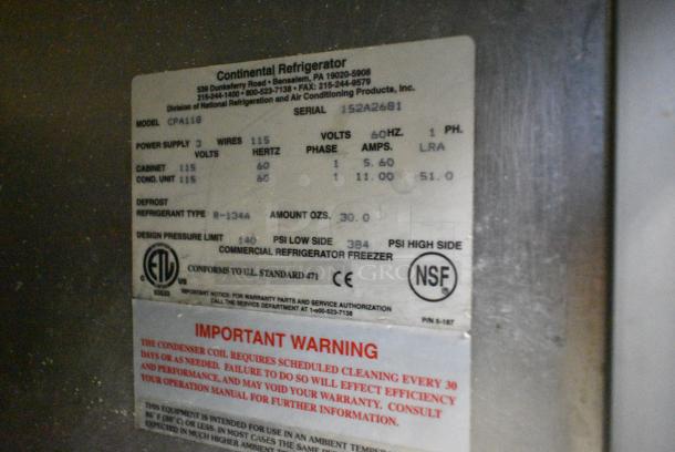 Continental CPA118 Stainless Steel Commercial Pizza Prep Table on Commercial Casters. 115 Volts, 1 Phase. Tested and Working! - Image 11 of 11