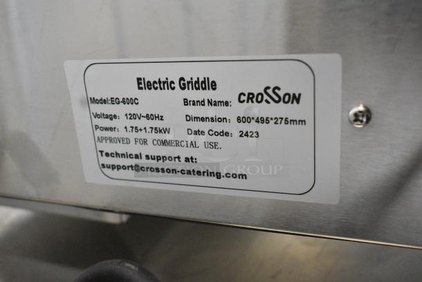 2024 Crosson EG-600C Stainless Steel Commercial Countertop Electric Powered Flat Top Griddle. 120 Volts, 1 Phase. - Image 8 of 8