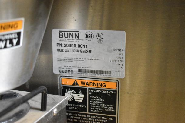 Bunn DUAL Stainless Steel Commercial Countertop Double Coffee Machine w/ Hot Water Dispenser, 2 Satellite Servers and 2 Metal Brew Baskets. 120/240 Volts, 1 Phase. - Image 8 of 8