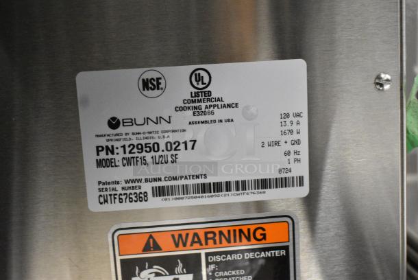 BRAND NEW SCRATCH AND DENT! 2024 Bunn CWTF15 Stainless Steel Commercial Countertop Coffee Machine w/ Hot Water Dispenser and Metal Brew Basket. 120 Volts, 1 Phase. - Image 7 of 7