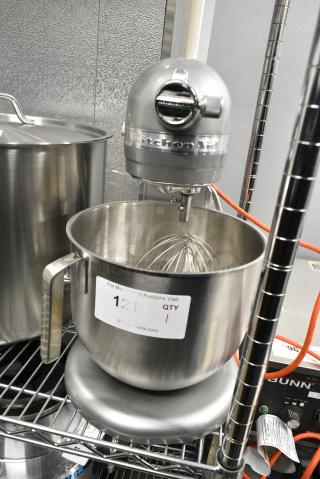 BRAND NEW SCRATCH AND DENT! KitchenAid KSM8990CU Contour Silver 8 Qt. Bowl Lift Countertop Mixer w/ Mixing Bowl, Whisk, Dough Hook and Paddle Attachments. 120 Volts, 1 Phase. Tested and Working!