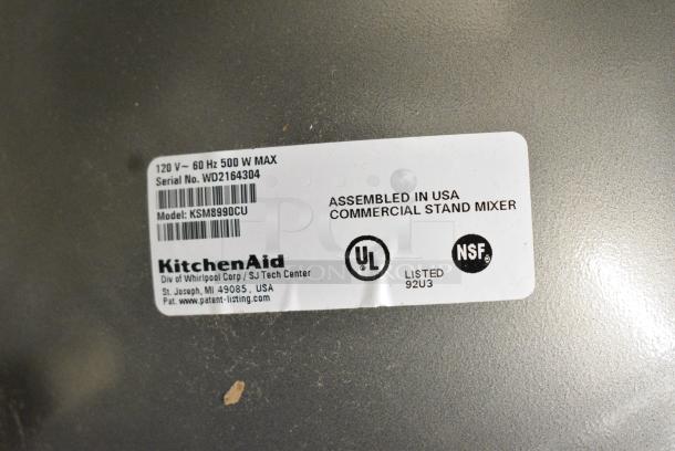 BRAND NEW SCRATCH AND DENT! KitchenAid KSM8990CU Contour Silver 8 Qt. Bowl Lift Countertop Mixer w/ Mixing Bowl, Whisk, Dough Hook and Paddle Attachments. 120 Volts, 1 Phase. Tested and Working! - Image 7 of 7