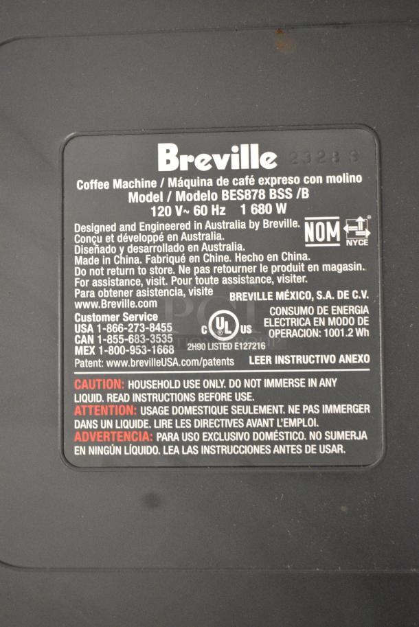 Breville BES878 BSS /B Metal Countertop Automatic Espresso Machine w/ Steam Wand. No Hopper. 120 Volts, 1 Phase. - Image 8 of 8