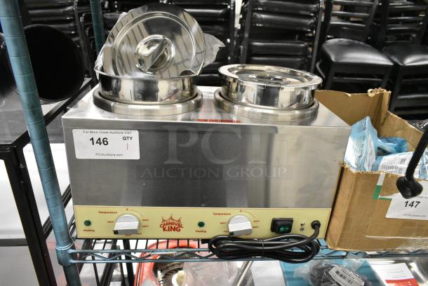 BRAND NEW SCRATCH AND DENT! Carnival King 382RWLL35DBL Stainless Steel Double 3.5 Qt. Warmer with Inset Pots, Lids, and Ladles. 120 Volts, 1 Phase. Tested and Working! - Image 2 of 8