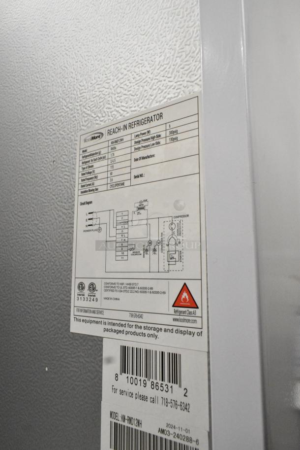 BRAND NEW SCRATCH AND DENT! KoolMore KM-RMD12WH 12 Cu. ft. Commercial Reach in Refrigerator. 115 Volts, 1 Phase. Tested and Working! - Image 6 of 7