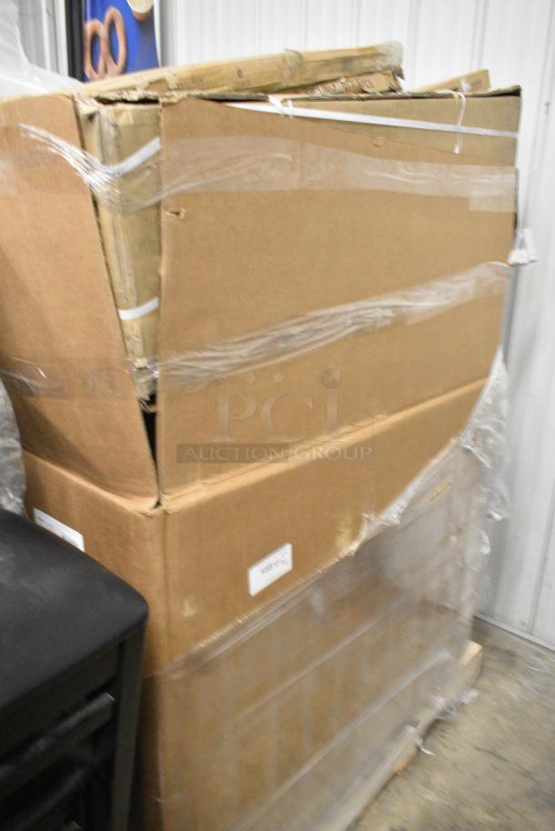 28 BRAND NEW SCRATCH AND DENT! Boxes Including 16430RTFBAW Lancaster Table & Seating 30" Round Thermo-Formed MDF Table Top with Barnwood Finish, 3493030TCB Lancaster Table & Seating 30" x 30" Laminated Square Table Top Reversible Cherry / Black, 600DOS1248 Regency Stainless Steel Double Deck Overshelf - 12" x 48" x 32". 28 Times Your Bid! - Image 2 of 9