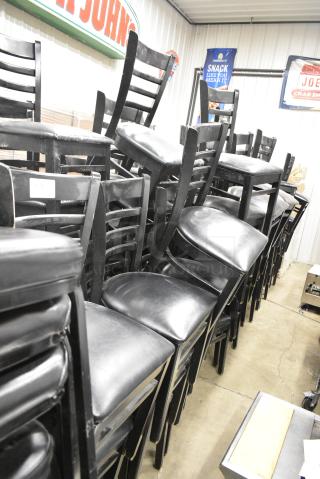 78 Black Wood Pattern Dining Height Chair w/ Black Seat Cushion. 78 Times Your Bid!
