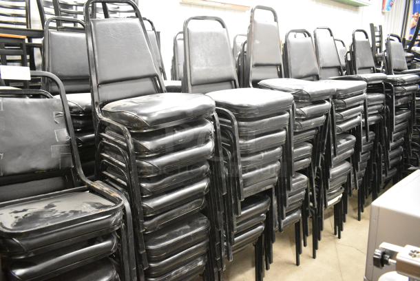 157 Black Metal Stackable Banquet Chair w/ Black Cushion. 157 Times Your Bid! - Image 1 of 3