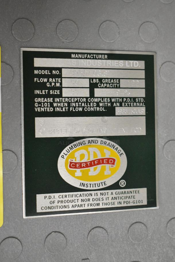 BRAND NEW SCRATCH AND DENT! Endura 3950A03T 100 lb. 50 GPM Grease Trap with 3" Threaded Connections - Image 4 of 4