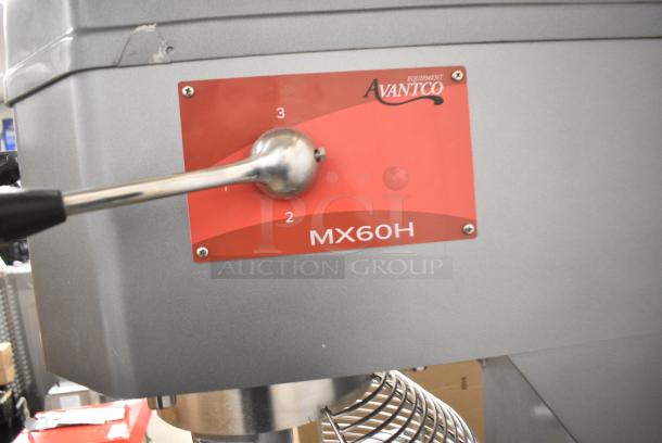 BRAND NEW SCRATCH AND DENT! Avantco MX60 Metal Commercial Floor Style 60 Quart Planetary Dough Mixer w/ Stainless Steel Mixing Bowl, Bowl Guard, Bowl Dolly, Paddle and Whisk Attachments. 240 Volts, 3 Phase. - Image 8 of 11