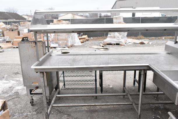 Stainless Steel L Shaped Left Side Dirty Side Dish Table w/ Over Shelf. - Image 3 of 6