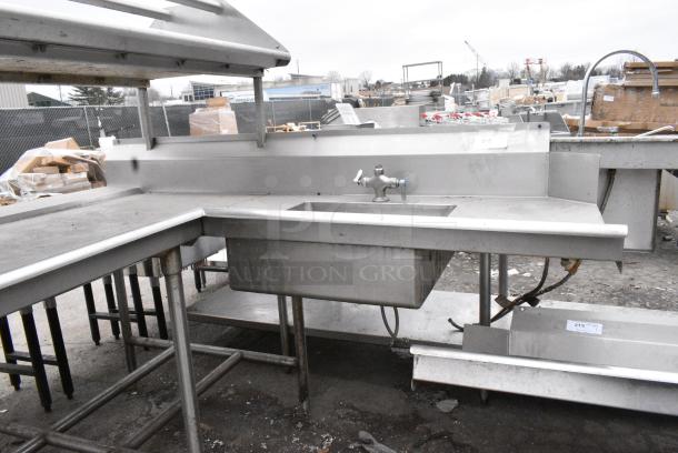 Stainless Steel L Shaped Left Side Dirty Side Dish Table w/ Over Shelf. - Image 6 of 6