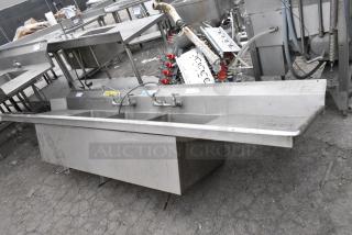 Stainless Steel 3 Bay Sink Dish Table w/ Dual Drain Boards, Faucet and 2 Handle Sets. No Legs.