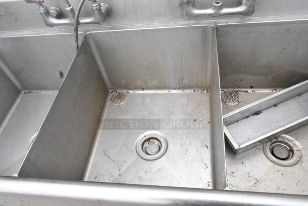 Stainless Steel 3 Bay Sink Dish Table w/ Dual Drain Boards, Faucet and 2 Handle Sets. No Legs. - Image 5 of 9