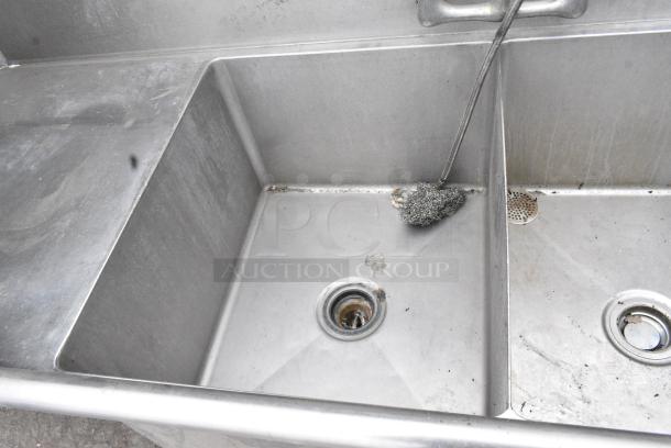 Stainless Steel 3 Bay Sink Dish Table w/ Dual Drain Boards, Faucet and 2 Handle Sets. No Legs. - Image 6 of 9