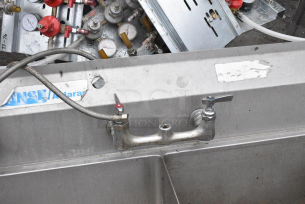 Stainless Steel 3 Bay Sink Dish Table w/ Dual Drain Boards, Faucet and 2 Handle Sets. No Legs. - Image 9 of 9