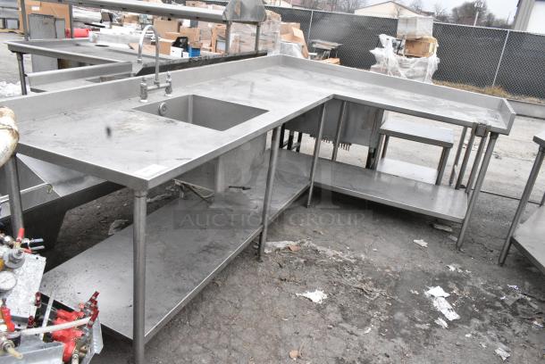 Stainless Steel L Shaped Counter w/ Sink Bay and Under Shelf. - Image 1 of 7