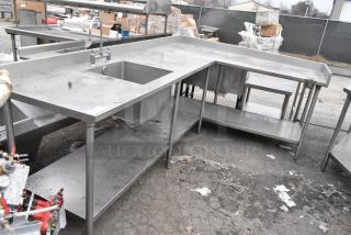 Stainless Steel L Shaped Counter w/ Sink Bay and Under Shelf.